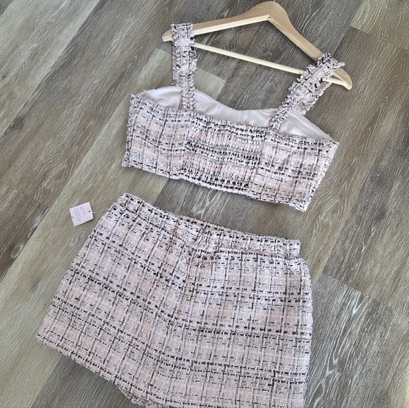 Wild Fable Tweed Boucle Tiny Tank Crop Top & Skort Set Pink NWT Skirt Spring - Picture 12 of 16